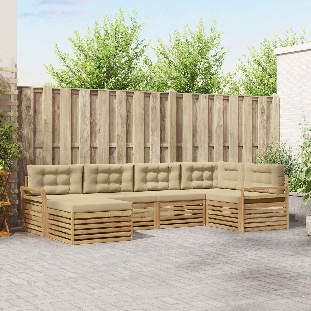 Buiten bankenset 6 pcs Wit en Beige 329 x 170,5 x 73 cm is nu te koop bij PeponiXL, paradijselijk wonen!