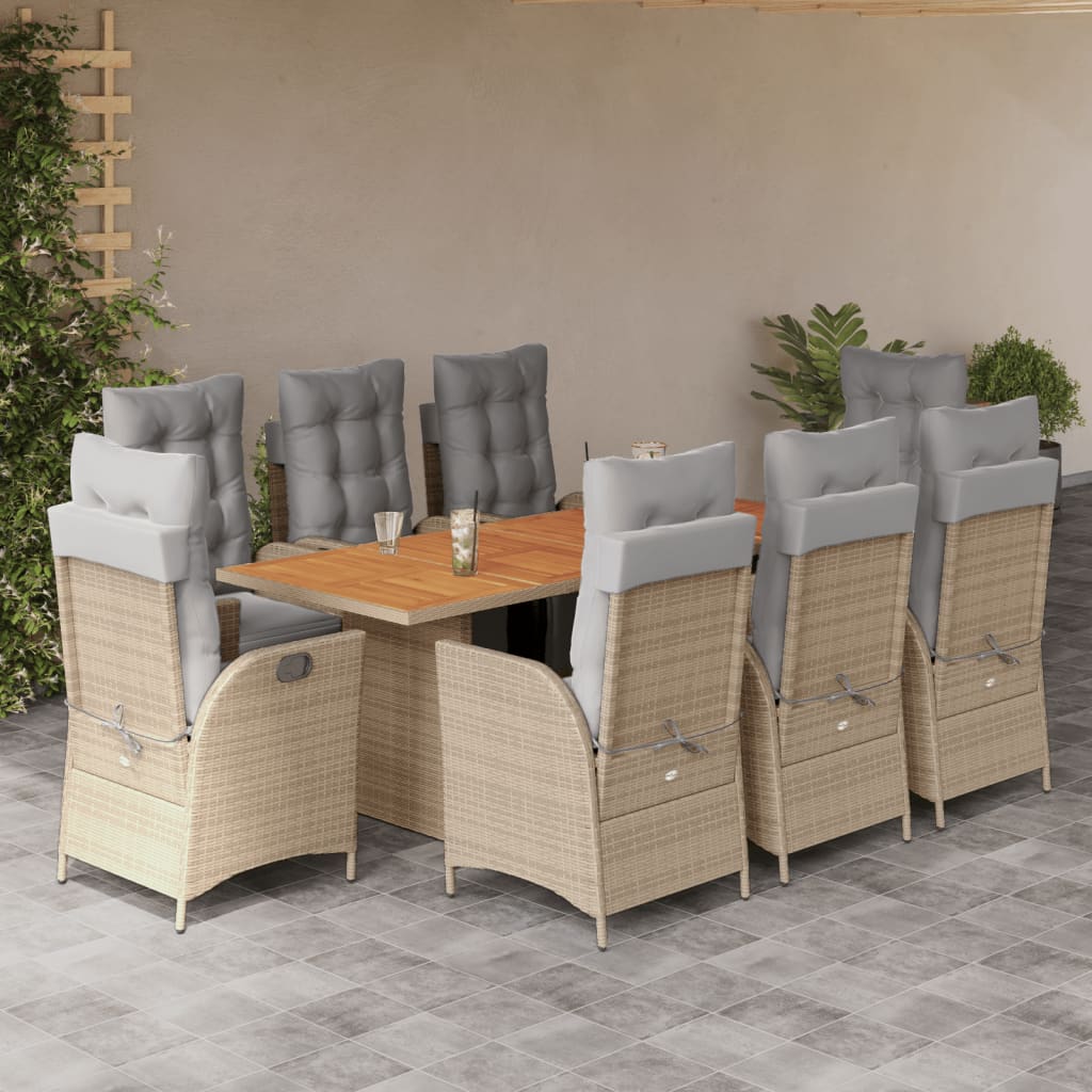 9-delige Tuinset met kussens poly rattan gemengd beige is nu te koop bij PeponiXL, paradijselijk wonen!