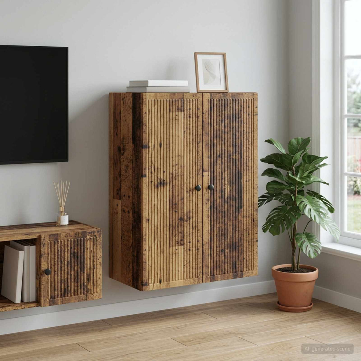 Wandkast Oud hout 66 x 34,5 x 90 cm Bewerkt hout is nu te koop bij PeponiXL, paradijselijk wonen!