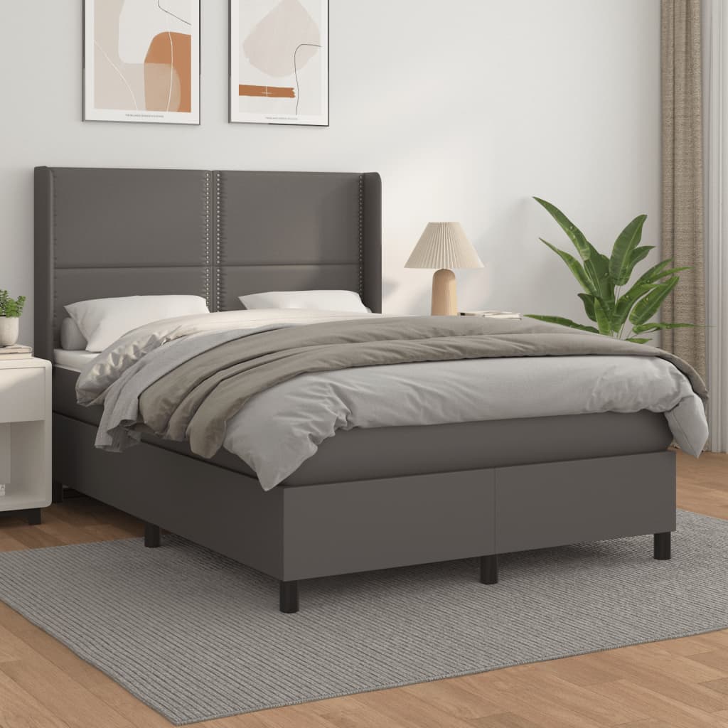 Boxspring met matras kunstleer grijs 140x200 cm is nu te koop bij PeponiXL, paradijselijk wonen!