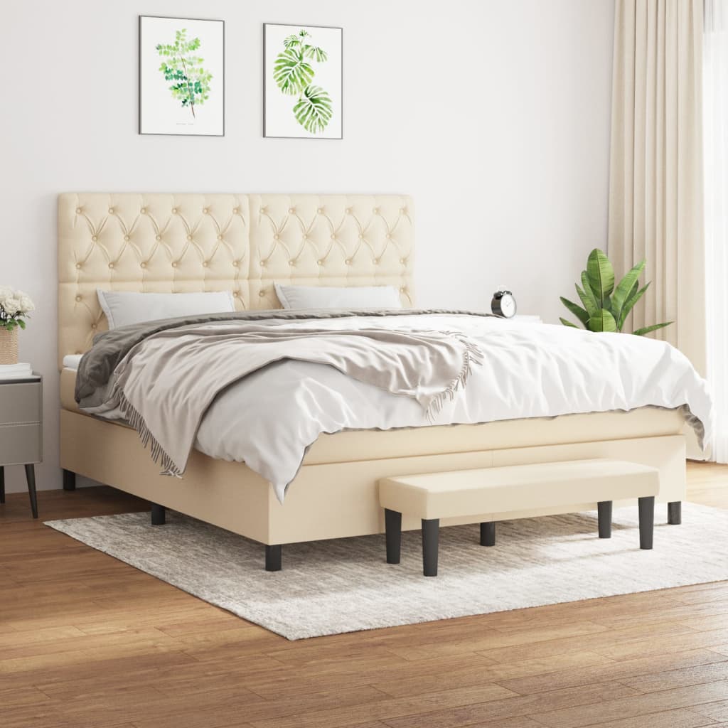 Boxspring met matras stof crèmekleurig 160x200 cm is nu te koop bij PeponiXL, paradijselijk wonen!