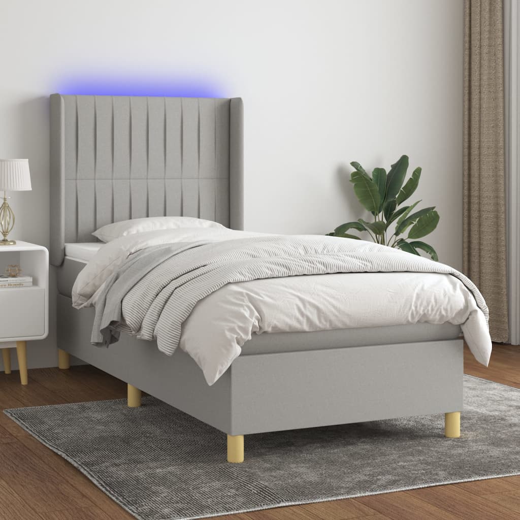 Boxspring met matras en LED stof lichtgrijs 90x190 cm is nu te koop bij PeponiXL, paradijselijk wonen!