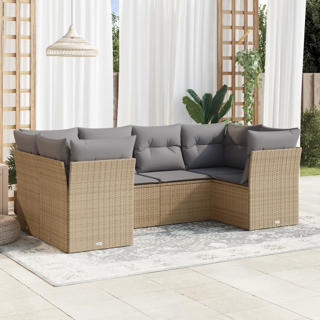 6-delige Loungeset met kussens poly rattan beige is nu te koop bij PeponiXL, paradijselijk wonen!