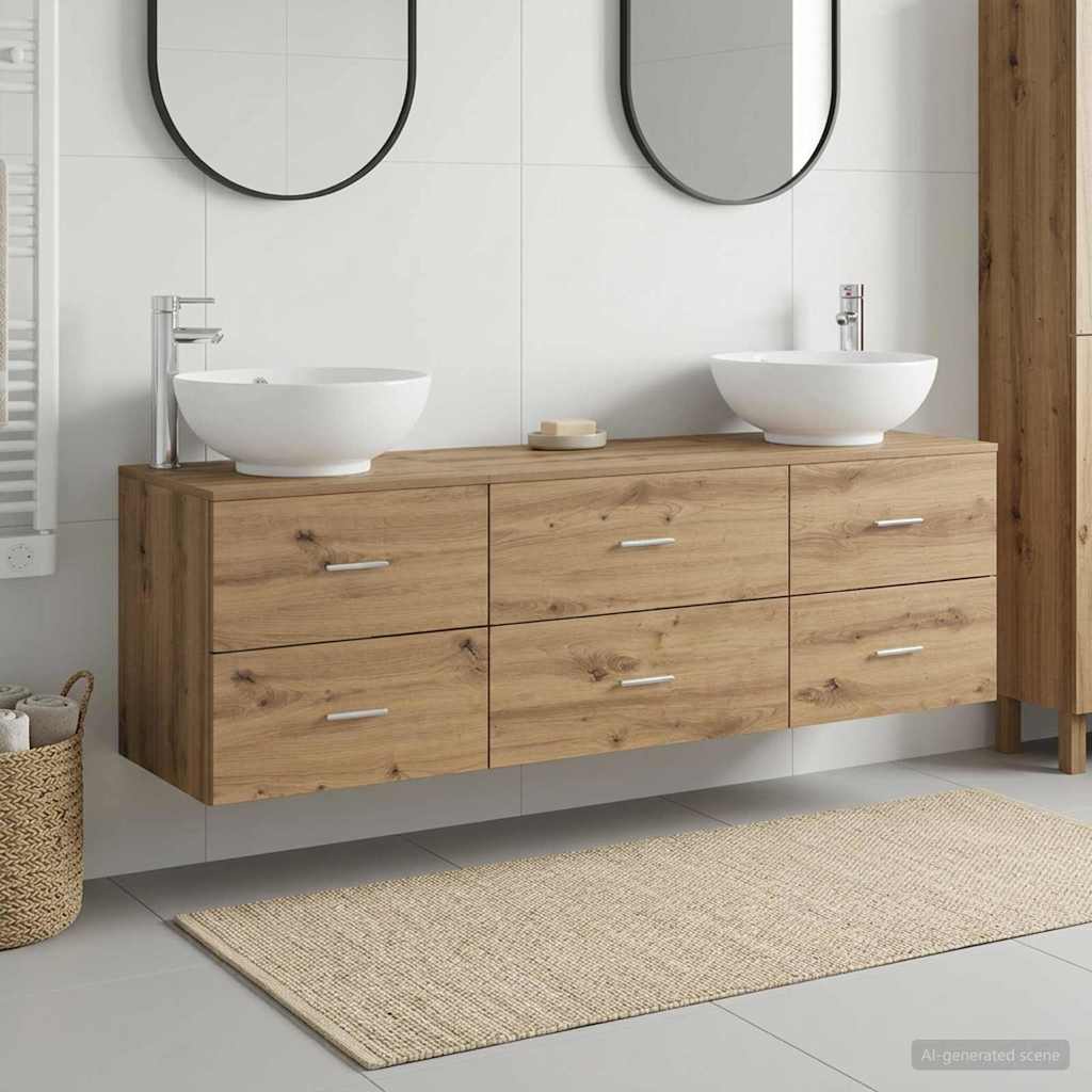 Badkamermeubelset 3 st Artisanaal eiken 49,5 x 44,5 x 65 cm is nu te koop bij PeponiXL, paradijselijk wonen!