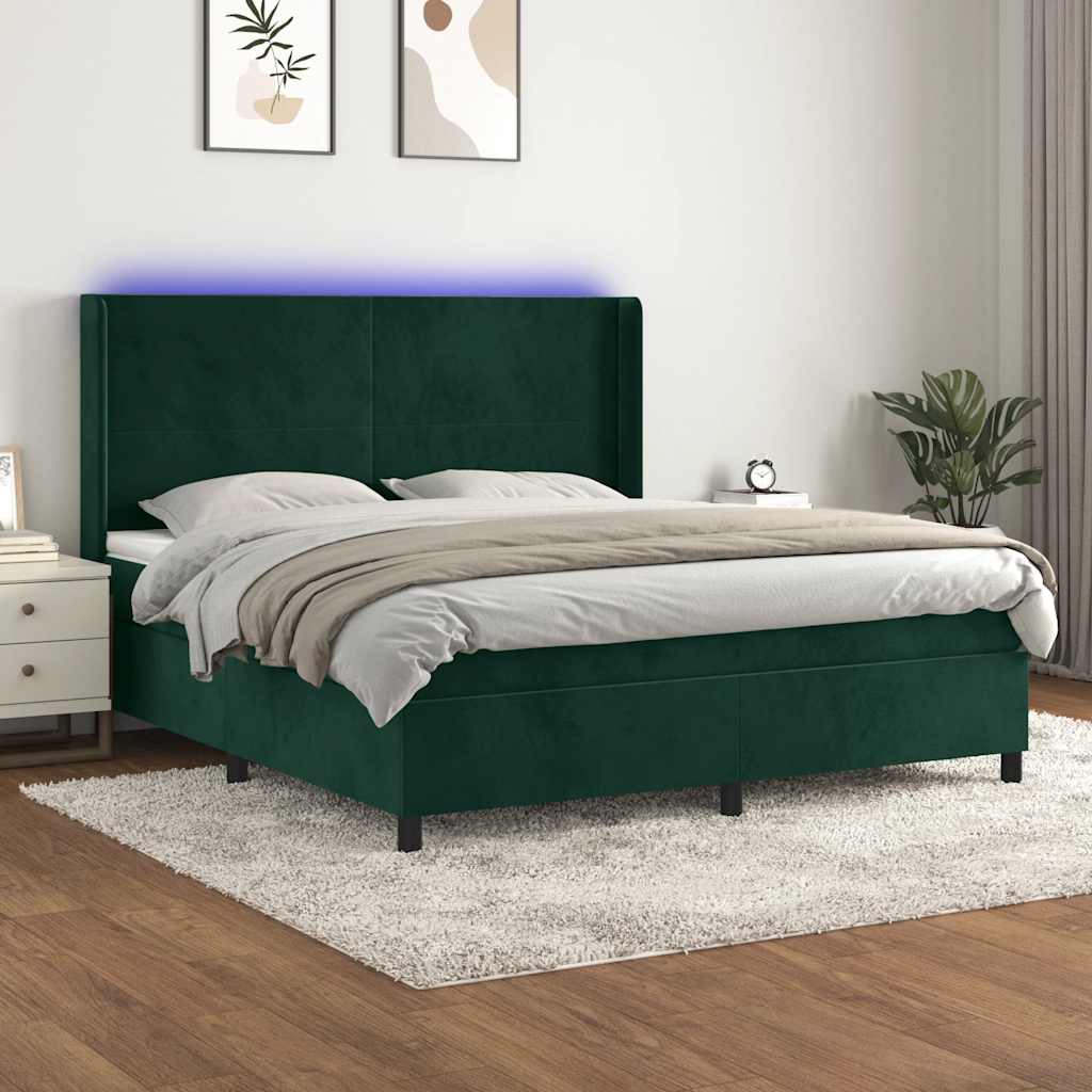 Boxspring met matras en LED fluweel donkergroen 160x200 cm is nu te koop bij PeponiXL, paradijselijk wonen!