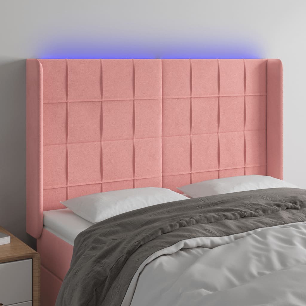 Hoofdbord LED 147x16x118/128 cm fluweel roze is nu te koop bij PeponiXL, paradijselijk wonen!