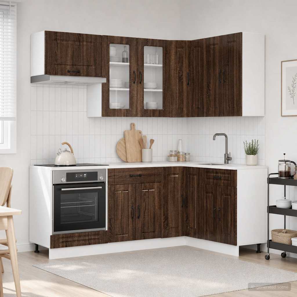 Keukenblok KALMAR 8 pcs Bruin eiken Bewerkt hout is nu te koop bij PeponiXL, paradijselijk wonen!