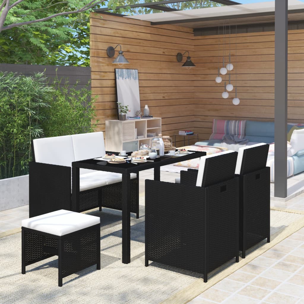 6-delige Tuinset met kussens poly rattan zwart is nu te koop bij PeponiXL, paradijselijk wonen!