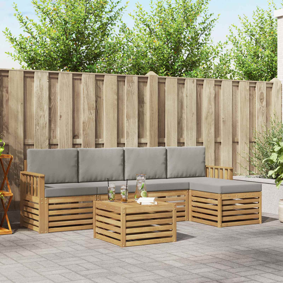 Buiten bankenset 6 pcs Wit en Lichtgrijs 59 x 59 x 37 cm is nu te koop bij PeponiXL, paradijselijk wonen!