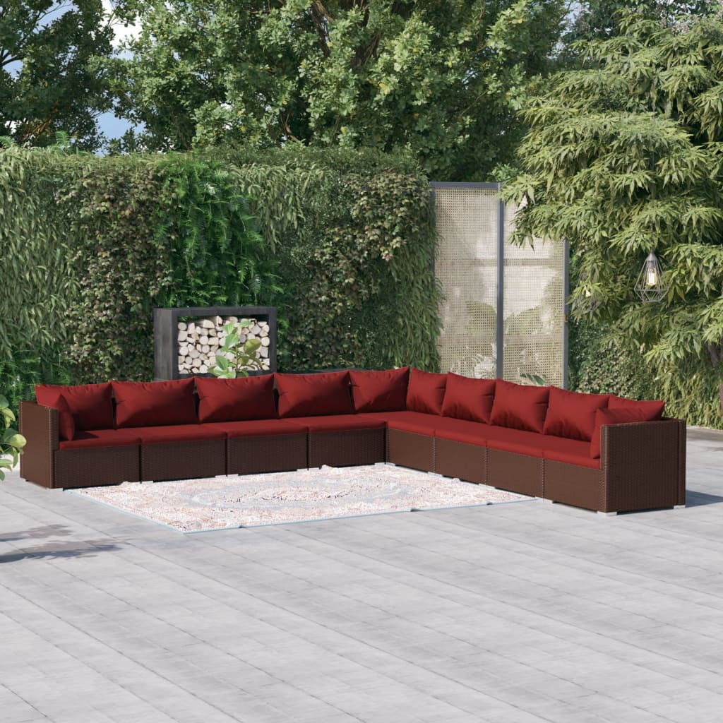 9-delige Loungeset met kussens poly rattan bruin is nu te koop bij PeponiXL, paradijselijk wonen!
