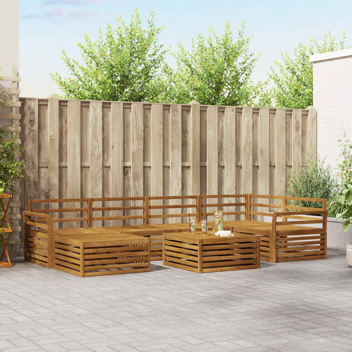 Buiten bankenset 7 pcs Naturel Massief Acaciahout is nu te koop bij PeponiXL, paradijselijk wonen!