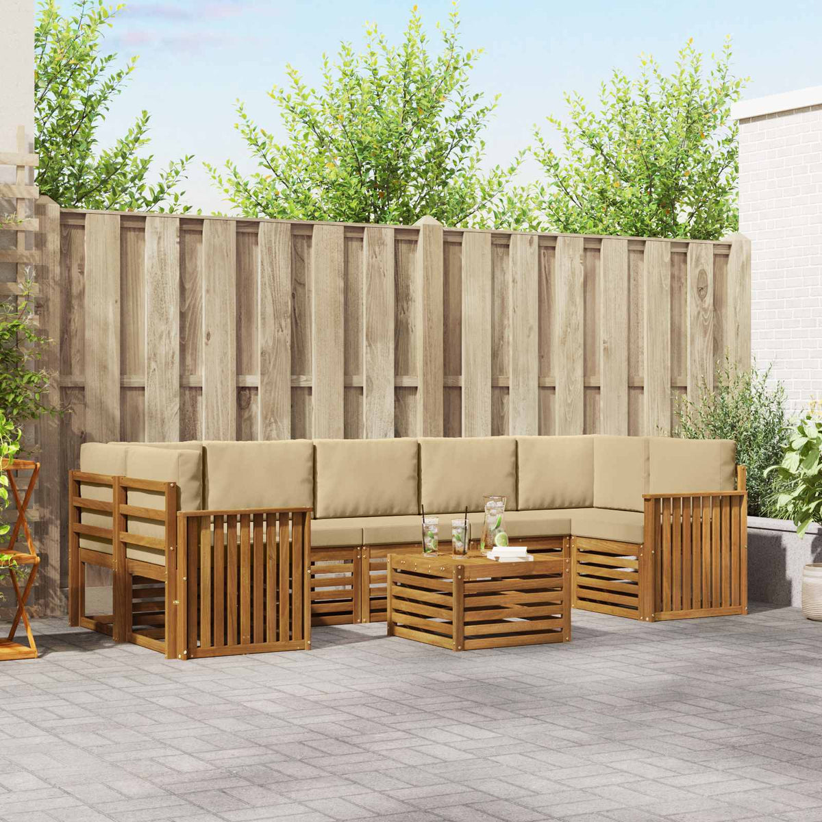 Buiten bankenset 8 pcs Natuurlijk en Beige Massief Acaciahout is nu te koop bij PeponiXL, paradijselijk wonen!