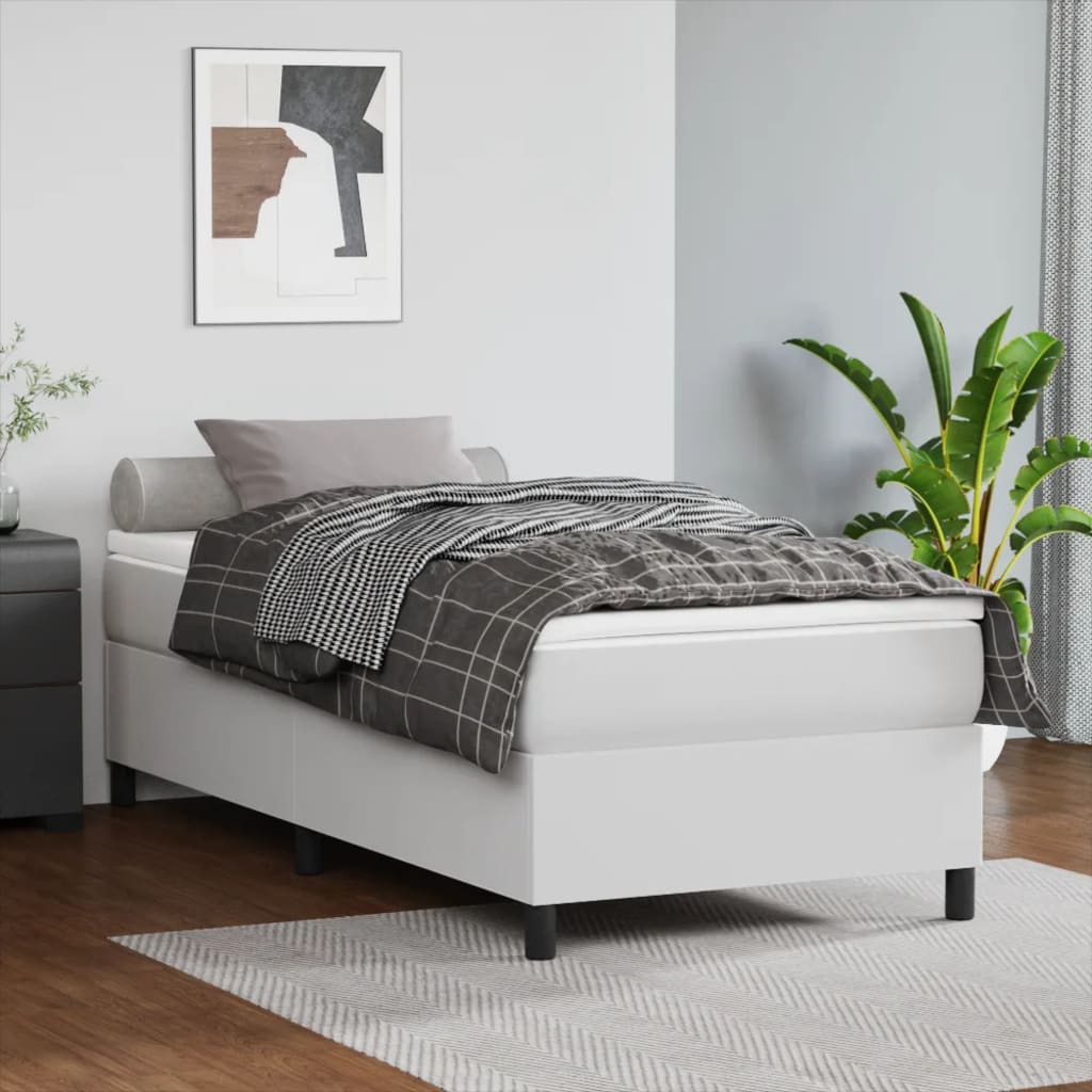 Boxspring met matras kunstleer wit 90x200 cm is nu te koop bij PeponiXL, paradijselijk wonen!