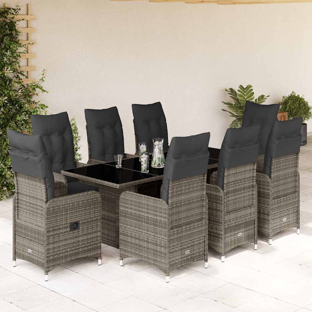9-delige Bistroset met kussens poly rattan grijs is nu te koop bij PeponiXL, paradijselijk wonen!