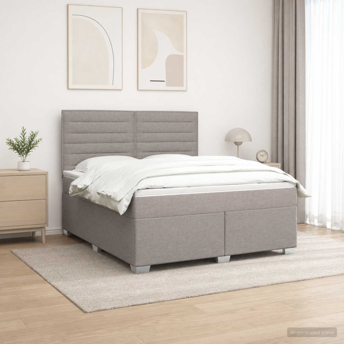Boxspringbed met matras met hoofdeinde Taupe 140 x 190 cm Stof is nu te koop bij PeponiXL, paradijselijk wonen!