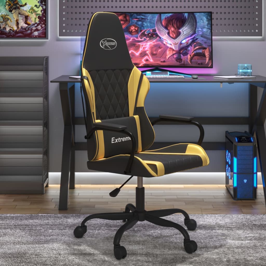 Gamestoel kunstleer zwart en goud is nu te koop bij PeponiXL, paradijselijk wonen!