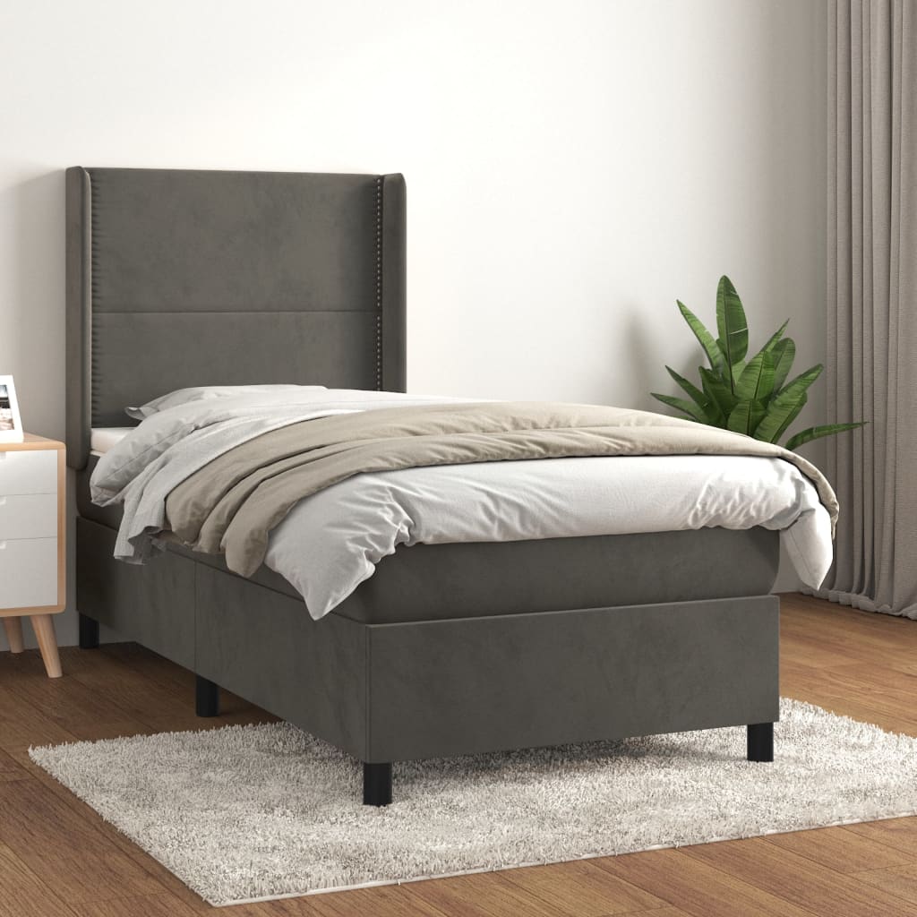 Boxspring met matras fluweel donkergrijs 100x200 cm is nu te koop bij PeponiXL, paradijselijk wonen!