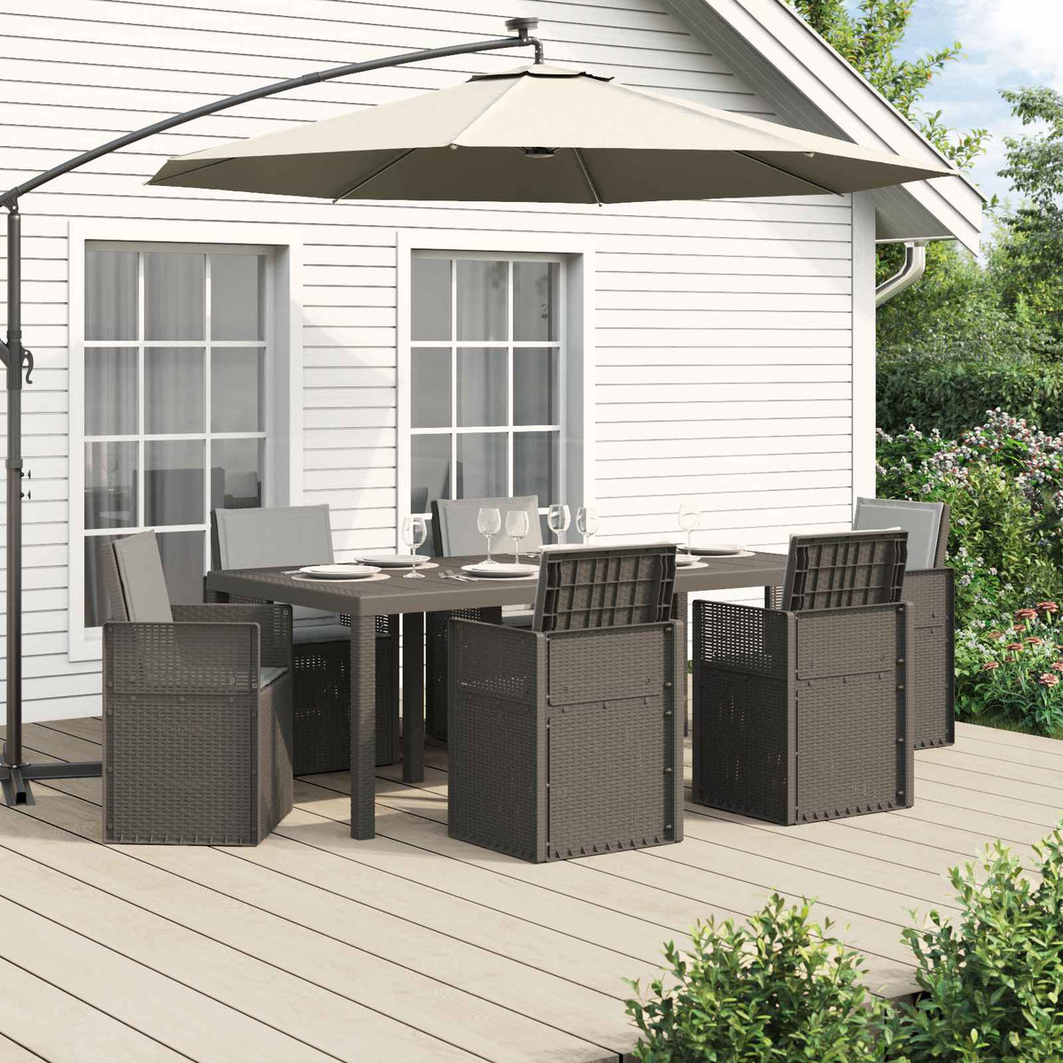 Tuin eettafelset met kussen 7 pcs Lichtgrijs PP is nu te koop bij PeponiXL, paradijselijk wonen!