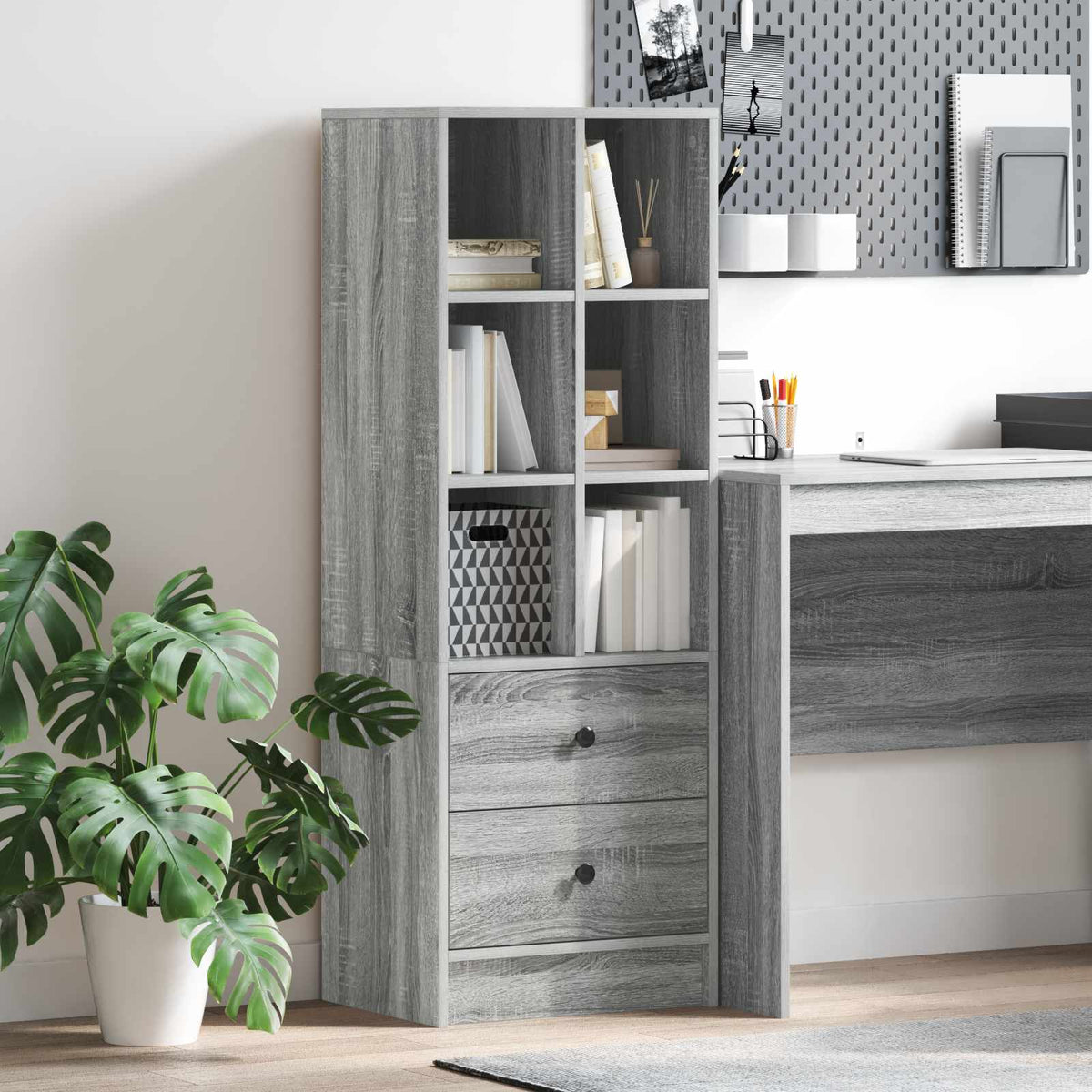 Hoge kast met lade Grijs Sonoma 45,5 x 34 x 127 cm is nu te koop bij PeponiXL, paradijselijk wonen!