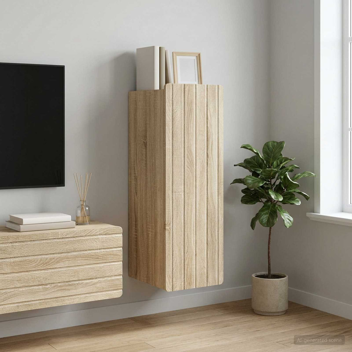 Wandkast Sonoma Eiken 33 x 34,5 x 94 cm Bewerkt hout is nu te koop bij PeponiXL, paradijselijk wonen!