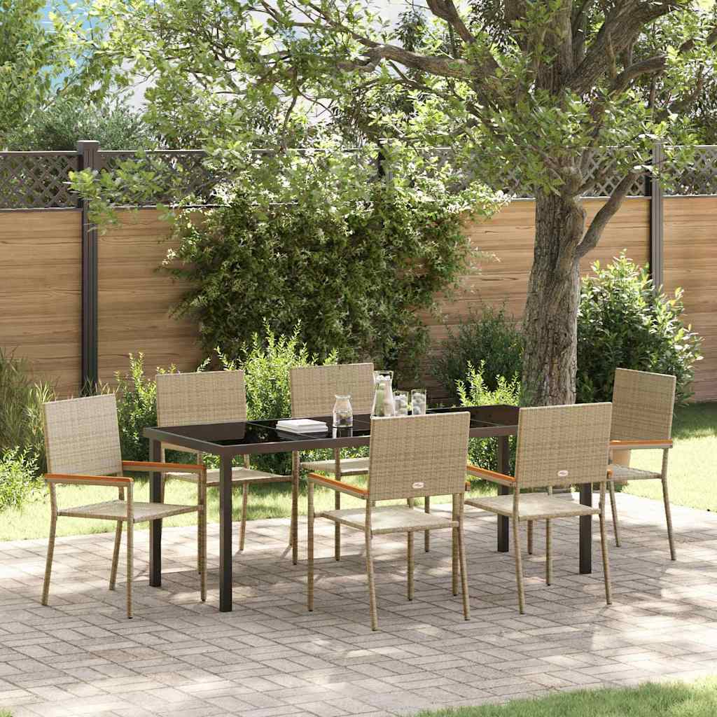 Tuin eettafelset met kussen 7 pcs Beige poly rattan is nu te koop bij PeponiXL, paradijselijk wonen!