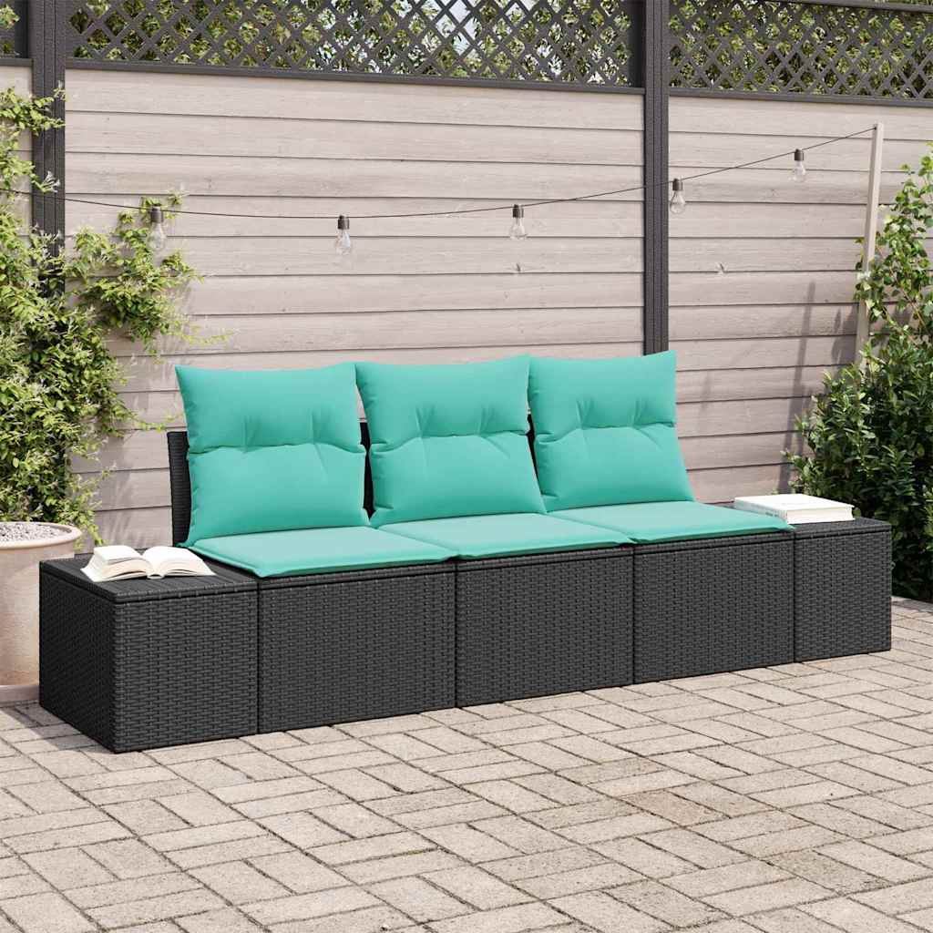 Tuinbankenset 3 st Zwart en Turquoise poly rattan is nu te koop bij PeponiXL, paradijselijk wonen!