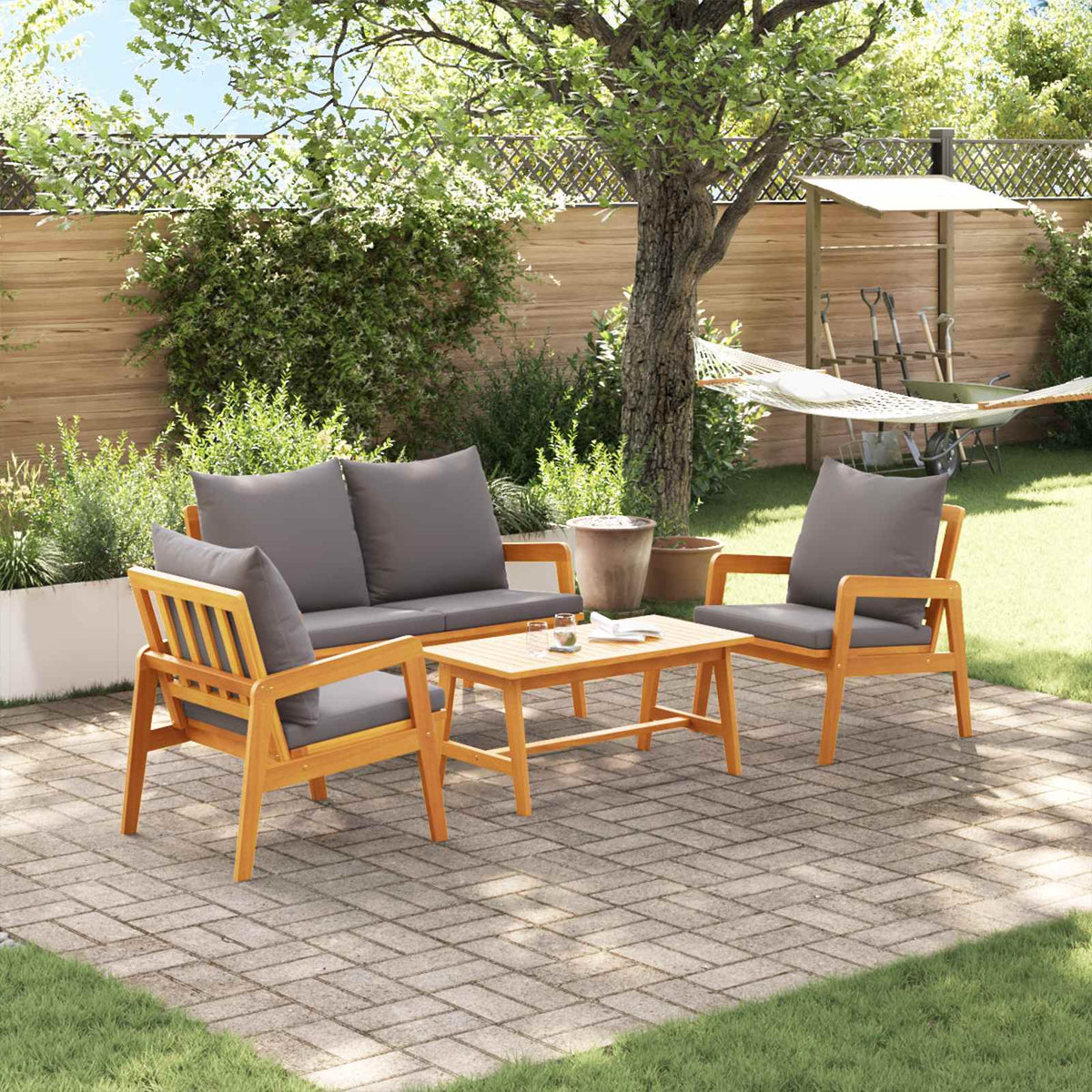 Bistroset met kussen 4 pcs Bruin Massief Acaciahout is nu te koop bij PeponiXL, paradijselijk wonen!