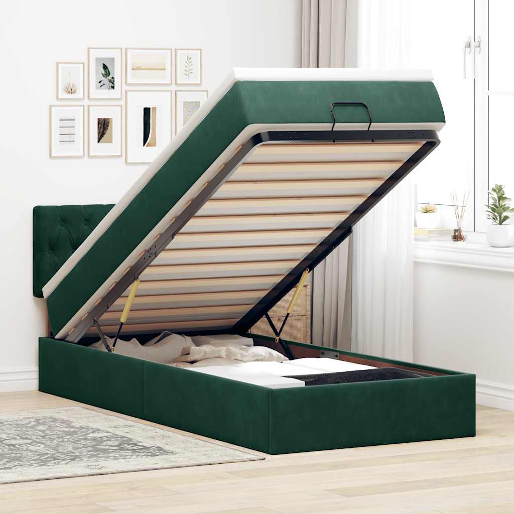 Bed poef met matras en LED's 80x200cm fluweel donkergroen is nu te koop bij PeponiXL, paradijselijk wonen!