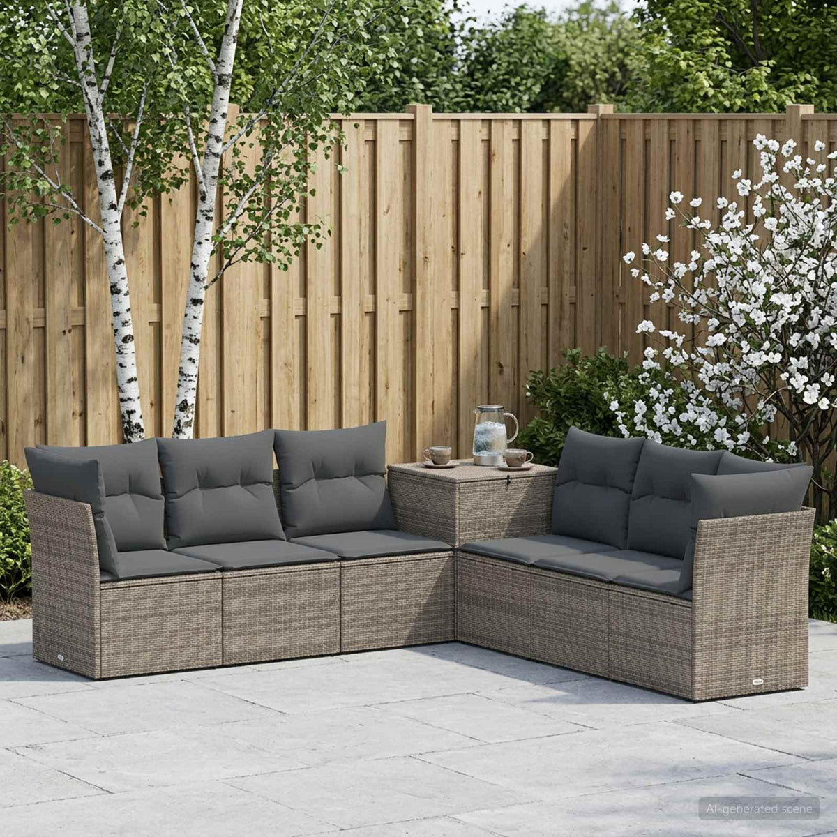 Bankstel 7 pcs Grijs en Donkergrijs Poly Rattan en Staal is nu te koop bij PeponiXL, paradijselijk wonen!
