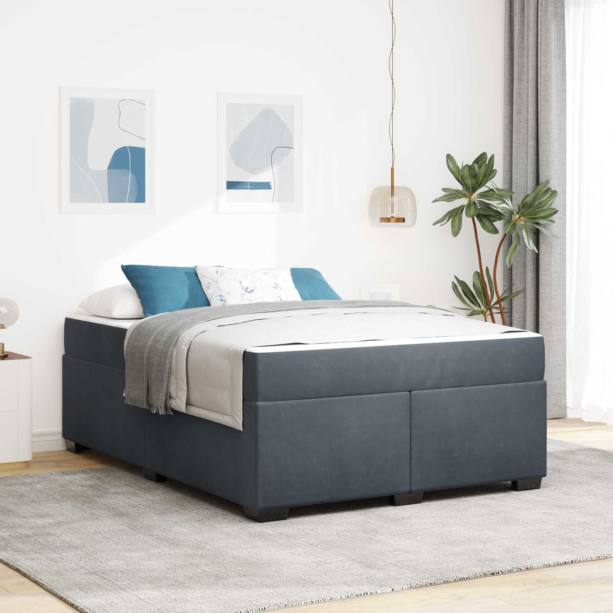 Bedframe met matras Donkergrijs 160 x 200 cm Stof is nu te koop bij PeponiXL, paradijselijk wonen!