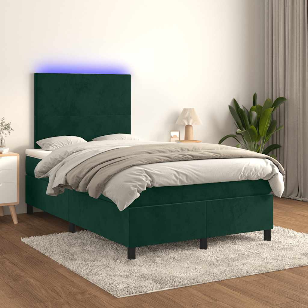 Boxspring met matras en LED fluweel donkergroen 120x200 cm is nu te koop bij PeponiXL, paradijselijk wonen!