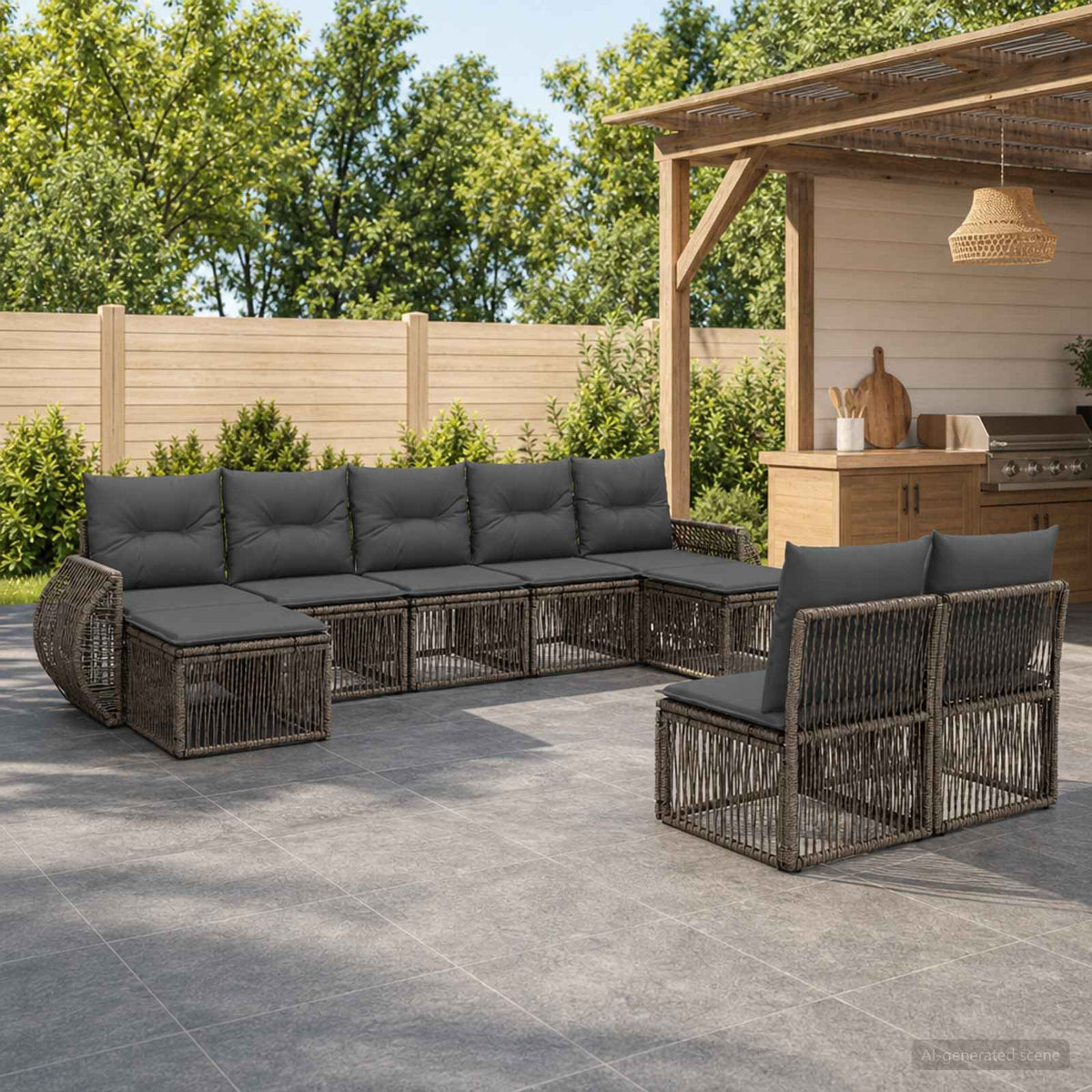 Tuinbankenset 9 pcs Grijs en Donkergrijs poly rattan is nu te koop bij PeponiXL, paradijselijk wonen!