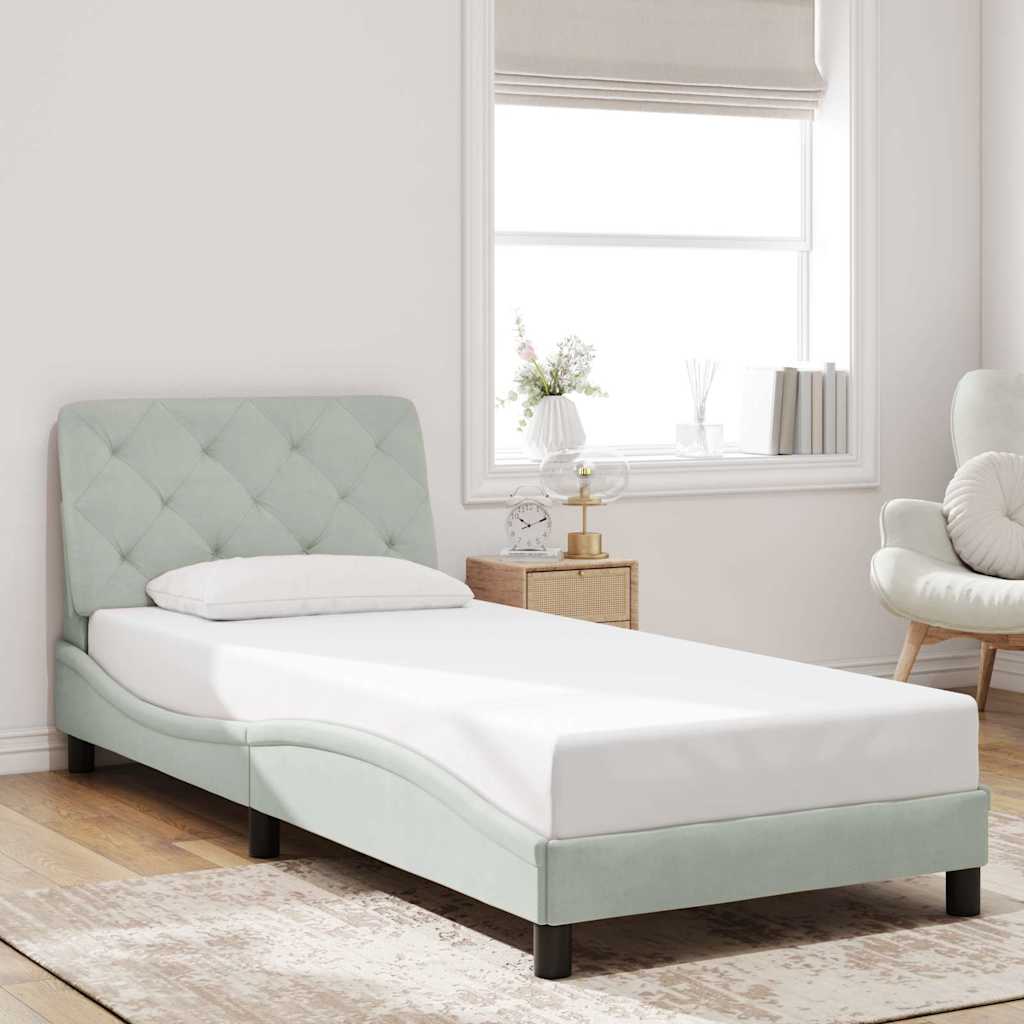 Bedframe zonder matras 90x190 cm fluweel lichtgrijs is nu te koop bij PeponiXL, paradijselijk wonen!