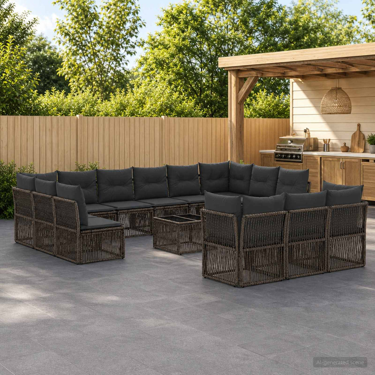 Tuinbankenset 14 pcs Grijs poly rattan is nu te koop bij PeponiXL, paradijselijk wonen!