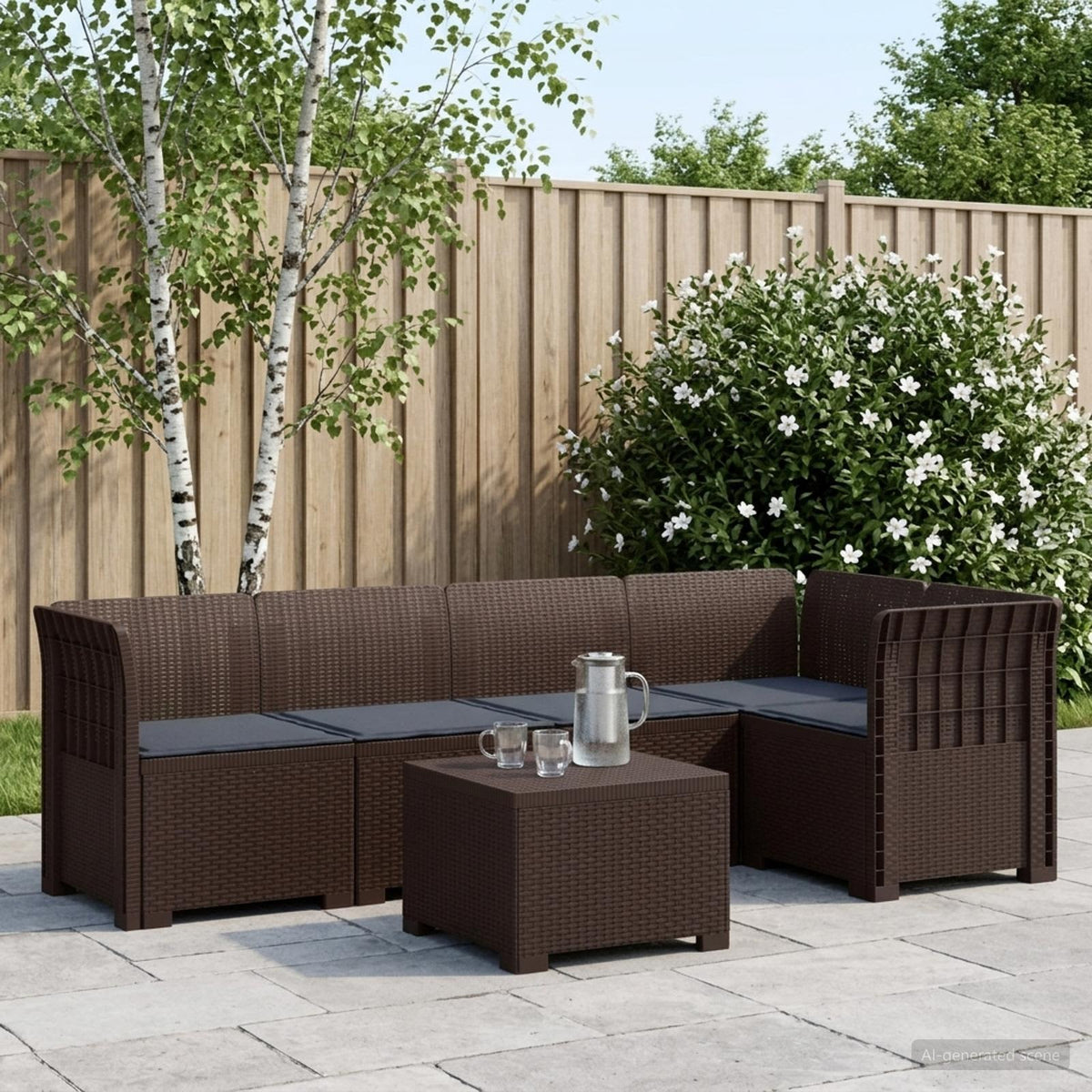 5-Zits Tuin Sofa met Kussens Rattan Look PP Bruin is nu te koop bij PeponiXL, paradijselijk wonen!