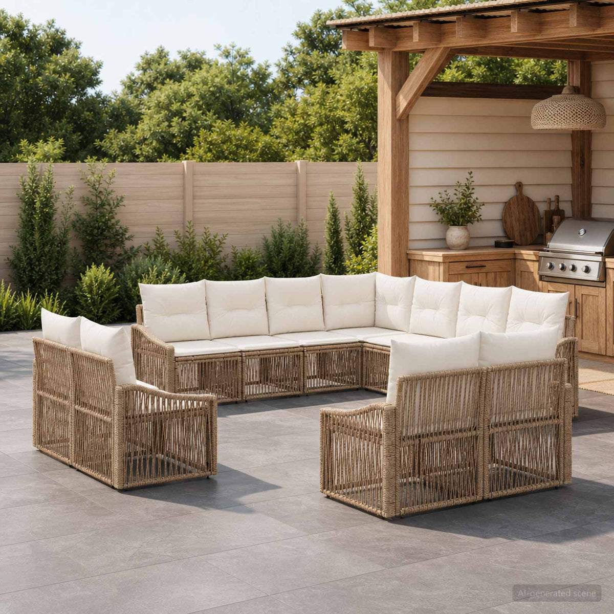 Tuinbankenset 11 pcs Beige poly rattan is nu te koop bij PeponiXL, paradijselijk wonen!