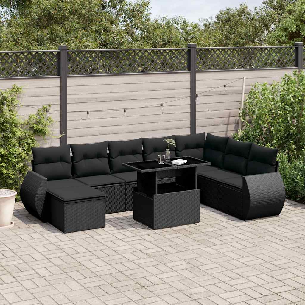 9-delige Loungeset met kussens poly rattan zwart is nu te koop bij PeponiXL, paradijselijk wonen!