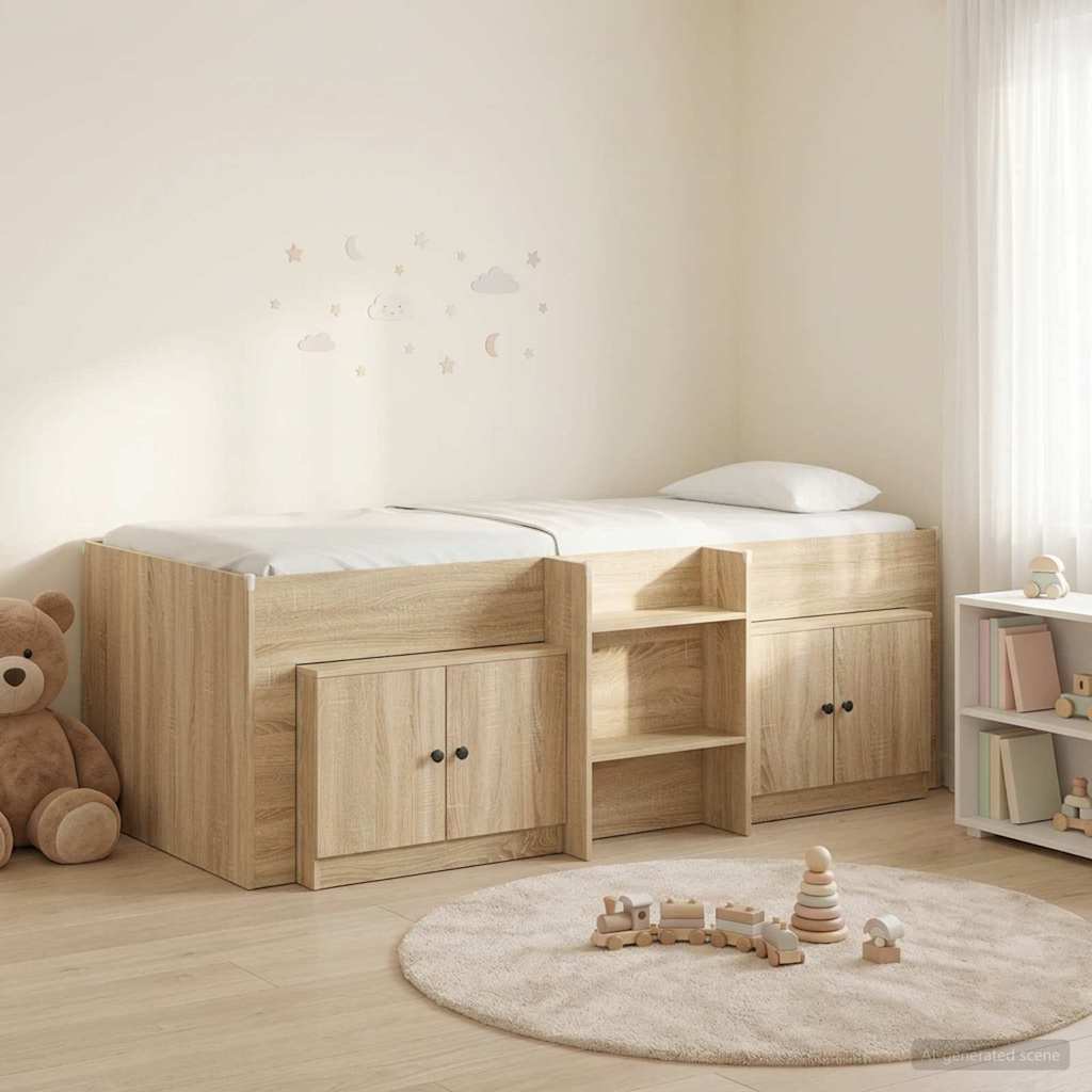 Loft Bed Frame met Kast 3 st Sonoma Eiken Bewerkt hout is nu te koop bij PeponiXL, paradijselijk wonen!