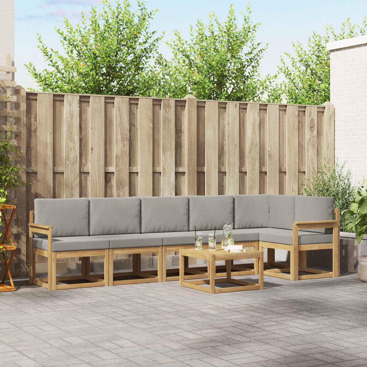Buiten bankenset met kussen 7 pcs Wit en Lichtgrijs is nu te koop bij PeponiXL, paradijselijk wonen!