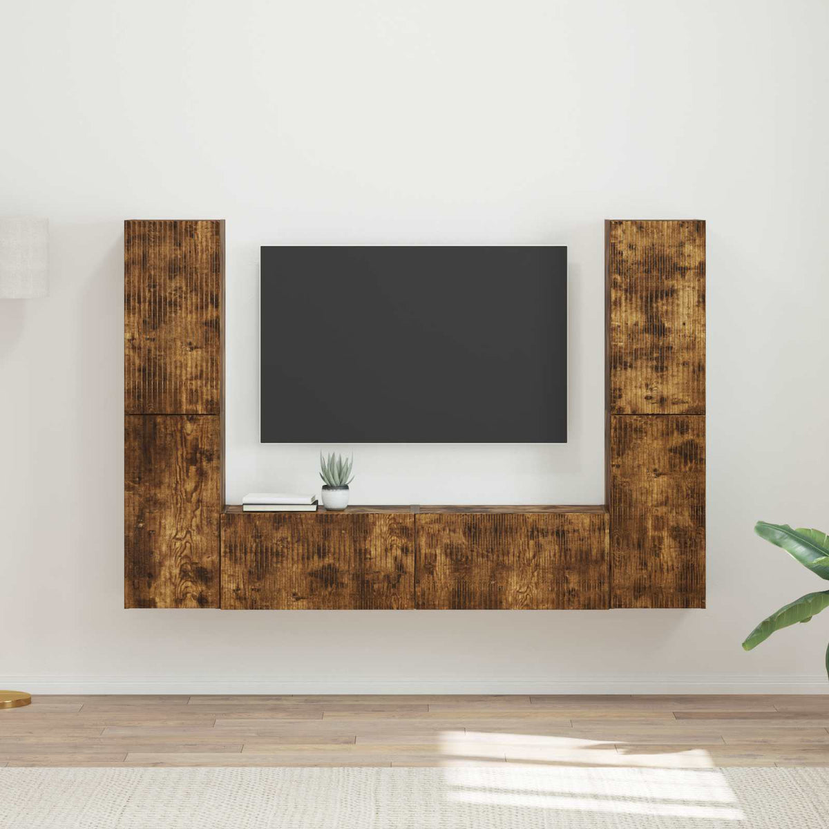 Tv-meubelset 6 pcs Gerookt eiken Bewerkt hout is nu te koop bij PeponiXL, paradijselijk wonen!