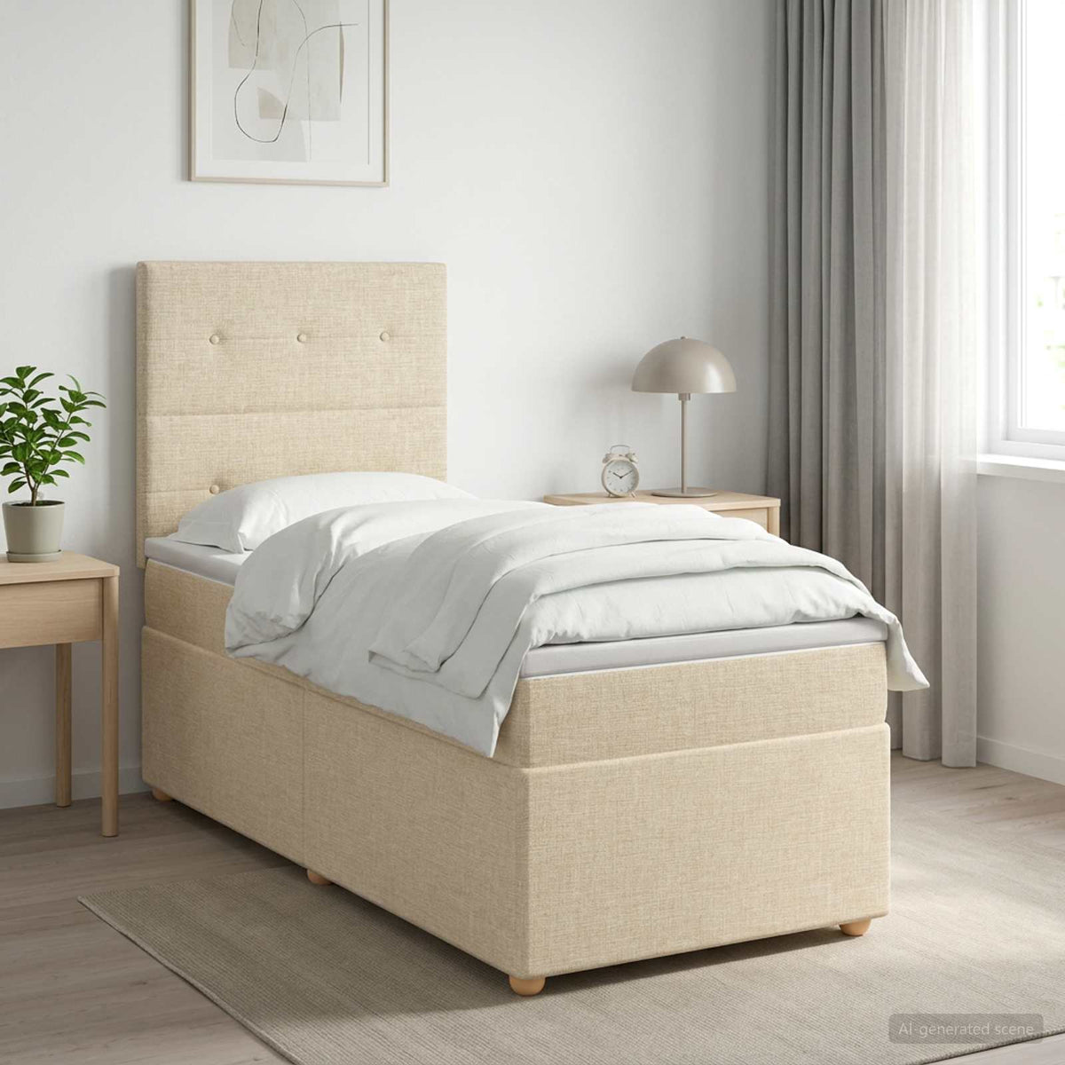 Boxspringbed met matras Crèmekleurig 90 x 190 cm Stof is nu te koop bij PeponiXL, paradijselijk wonen!