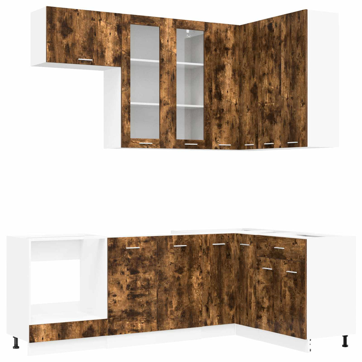 Keuken Eenheid LYON 8 pcs Gerookt eiken Bewerkt hout is nu te koop bij PeponiXL, paradijselijk wonen!
