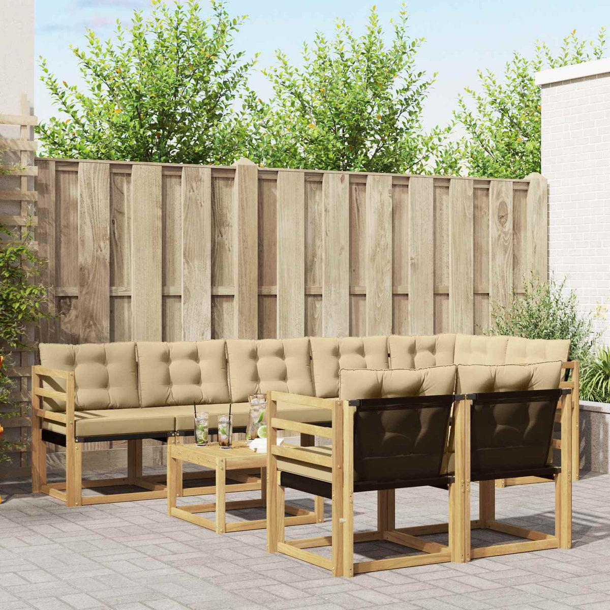 Buiten bankenset met kussen 9 pcs Wit en Beige is nu te koop bij PeponiXL, paradijselijk wonen!