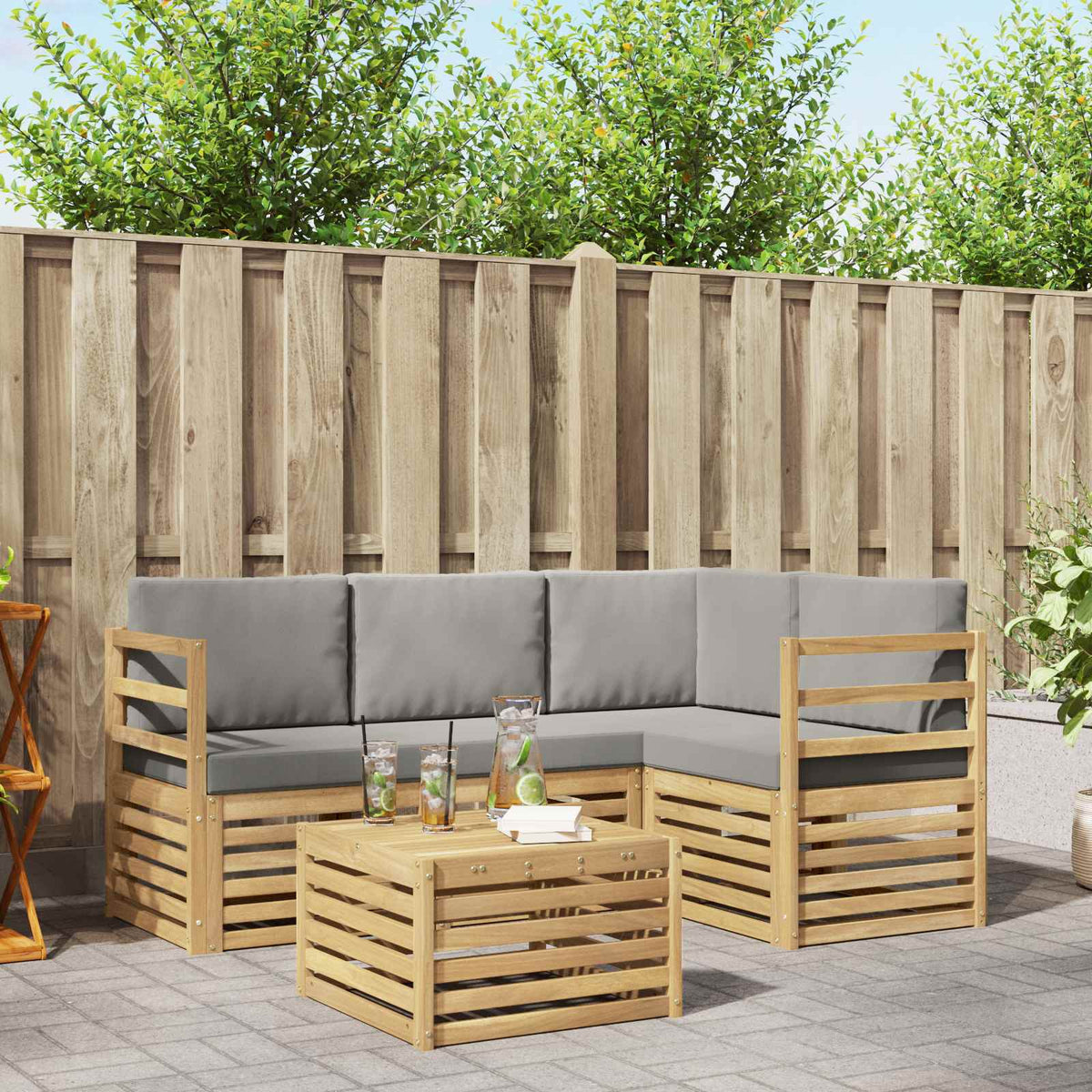 Buiten bankenset 5 pcs Wit en Lichtgrijs 59 x 59 x 37 cm is nu te koop bij PeponiXL, paradijselijk wonen!
