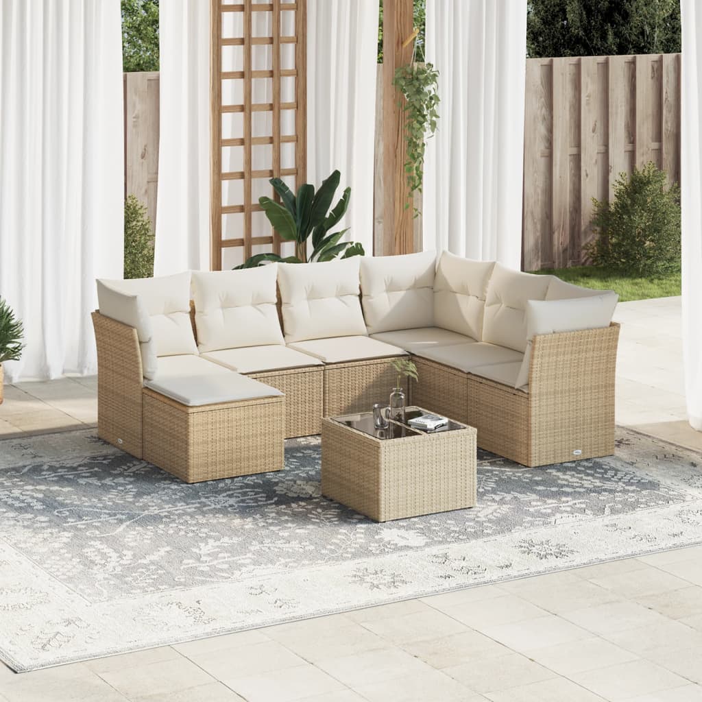 8-delige Loungeset met kussens poly rattan beige is nu te koop bij PeponiXL, paradijselijk wonen!