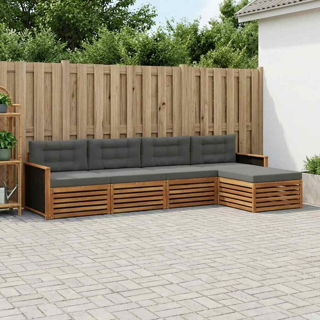 Buiten bankenset 5 pcs Natuurlijk en Antraciet Polyester is nu te koop bij PeponiXL, paradijselijk wonen!