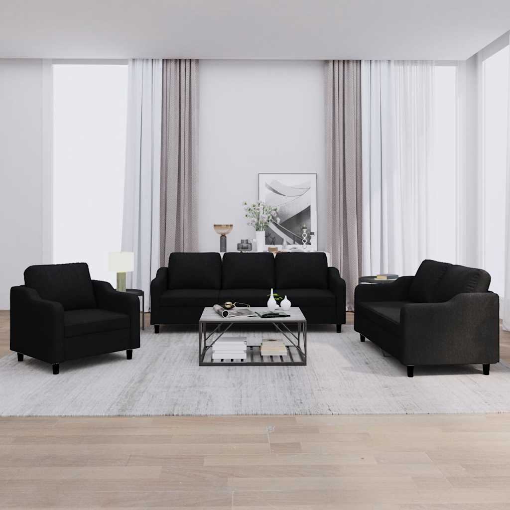 3-delige loungeset met kussens stof zwart is nu te koop bij PeponiXL, paradijselijk wonen!