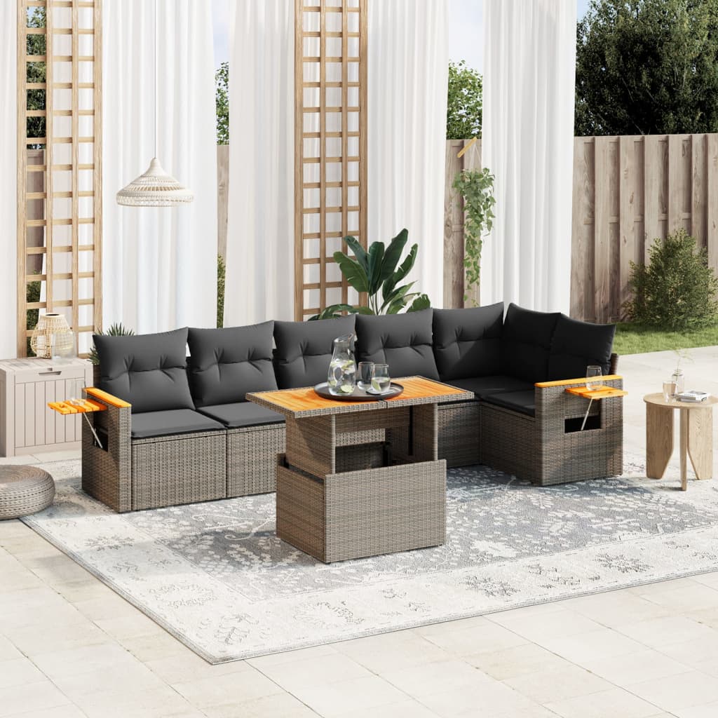 7-delige Loungeset met kussens poly rattan grijs is nu te koop bij PeponiXL, paradijselijk wonen!