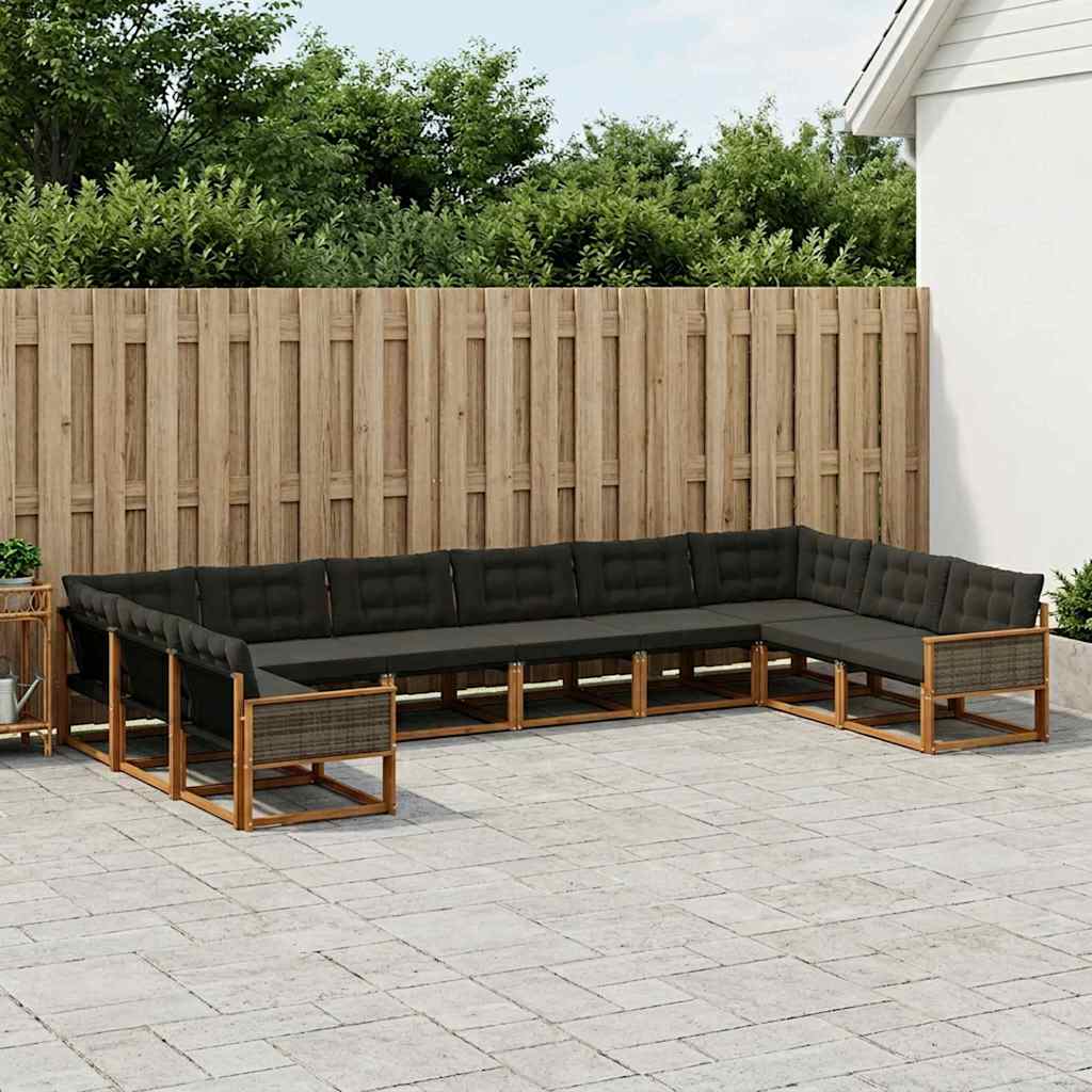 Buiten bankenset met kussen 10 pcs Naturel en Zwart is nu te koop bij PeponiXL, paradijselijk wonen!