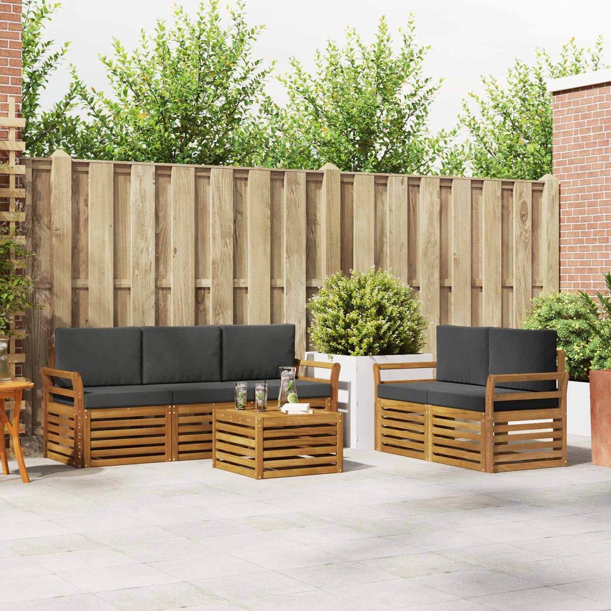 Sofa-Sets 6 pcs Natuurlijk en Antraciet Massief Acaciahout is nu te koop bij PeponiXL, paradijselijk wonen!